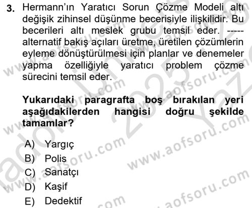 Eğitici İçerik Tasarımı Dersi 2025 - 2026 Yılı Yaz Okulu Sınav Soruları 3. Soru
