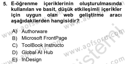 Eğitici İçerik Tasarımı Dersi 2025 - 2026 Yılı Yaz Okulu Sınav Soruları 5. Soru
