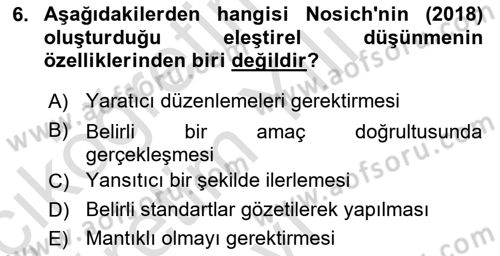 Eğitici İçerik Tasarımı Dersi 2025 - 2026 Yılı Yaz Okulu Sınav Soruları 6. Soru