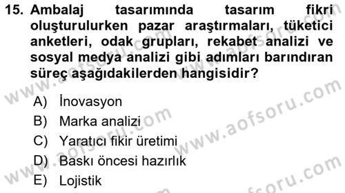 Ambalaj Tasarımı Dersi 2023 - 2024 Yılı (Vize) Ara Sınav Soruları 15. Soru