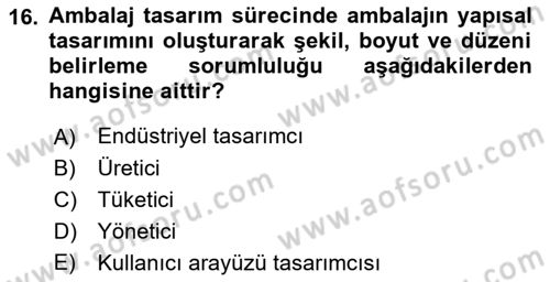 Ambalaj Tasarımı Dersi 2023 - 2024 Yılı (Vize) Ara Sınav Soruları 16. Soru