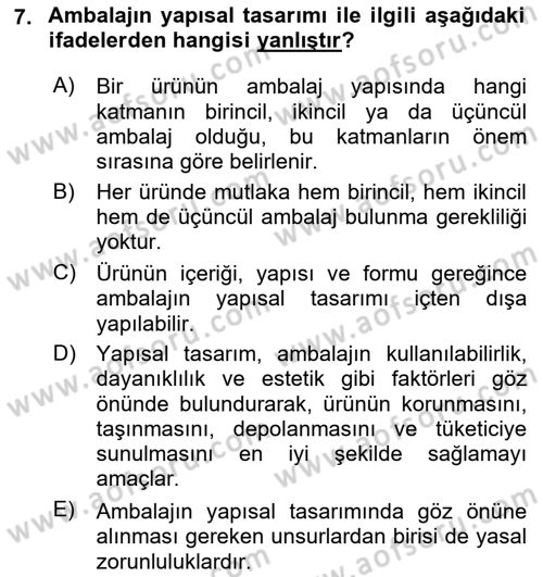 Ambalaj Tasarımı Dersi 2023 - 2024 Yılı (Vize) Ara Sınav Soruları 7. Soru