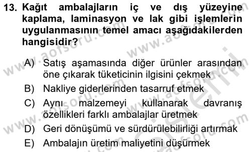Ambalaj Tasarımı Dersi 2023 - 2024 Yılı Yaz Okulu Sınav Soruları 13. Soru