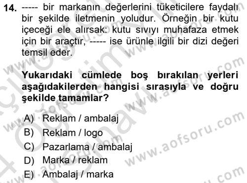 Ambalaj Tasarımı Dersi 2023 - 2024 Yılı Yaz Okulu Sınav Soruları 14. Soru