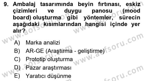 Ambalaj Tasarımı Dersi 2023 - 2024 Yılı Yaz Okulu Sınav Soruları 9. Soru