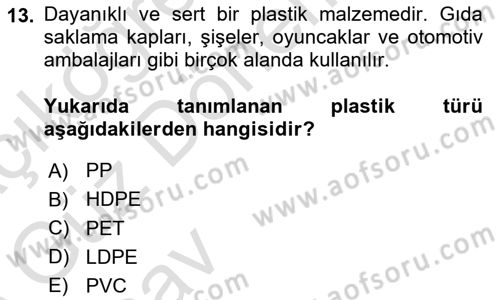Ambalaj Tasarımı Dersi Ara Sınavı Deneme Sınav Soruları 13. Soru