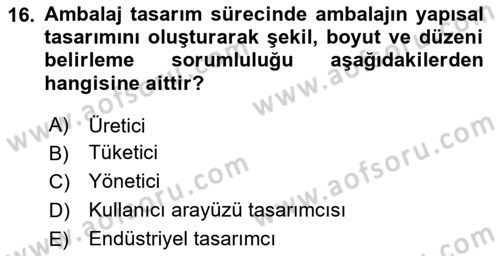 Ambalaj Tasarımı Dersi Ara Sınavı Deneme Sınav Soruları 16. Soru