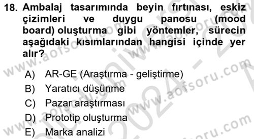 Ambalaj Tasarımı Dersi Ara Sınavı Deneme Sınav Soruları 18. Soru