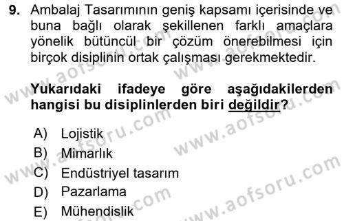 Ambalaj Tasarımı Dersi Ara Sınavı Deneme Sınav Soruları 9. Soru
