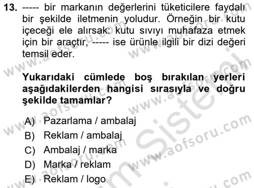 Ambalaj Tasarımı Dersi 2024 - 2025 Yılı (Final) Dönem Sonu Sınav Soruları 13. Soru