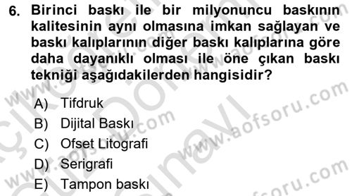 Ambalaj Tasarımı Dersi 2024 - 2025 Yılı (Final) Dönem Sonu Sınav Soruları 6. Soru