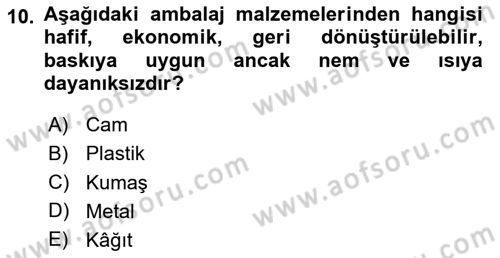 Ambalaj Tasarımı Dersi 2024 - 2025 Yılı Yaz Okulu Sınav Soruları 10. Soru