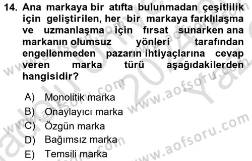 Ambalaj Tasarımı Dersi 2024 - 2025 Yılı Yaz Okulu Sınav Soruları 14. Soru