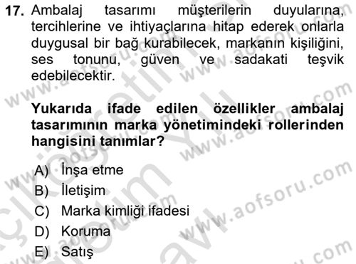 Ambalaj Tasarımı Dersi 2024 - 2025 Yılı Yaz Okulu Sınav Soruları 17. Soru