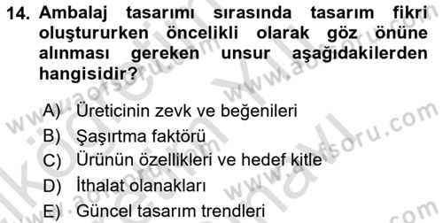 Ambalaj Tasarımı Dersi 2025 - 2026 Yılı (Vize) Ara Sınav Soruları 14. Soru