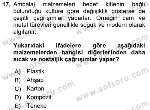 Ambalaj Tasarımı Dersi 2025 - 2026 Yılı (Vize) Ara Sınav Soruları 17. Soru