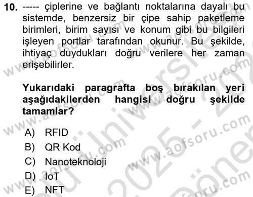 Ambalaj Tasarımı Dersi 2025 - 2026 Yılı (Final) Dönem Sonu Sınav Soruları 10. Soru