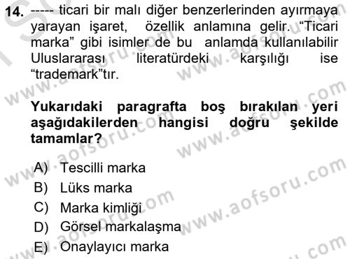 Ambalaj Tasarımı Dersi 2025 - 2026 Yılı (Final) Dönem Sonu Sınav Soruları 14. Soru