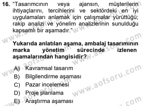 Ambalaj Tasarımı Dersi 2025 - 2026 Yılı (Final) Dönem Sonu Sınav Soruları 16. Soru