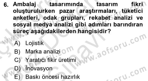Ambalaj Tasarımı Dersi 2025 - 2026 Yılı (Final) Dönem Sonu Sınav Soruları 6. Soru