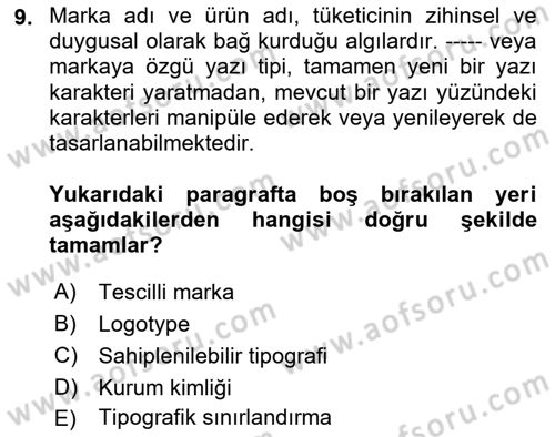 Ambalaj Tasarımı Dersi 2025 - 2026 Yılı (Final) Dönem Sonu Sınav Soruları 9. Soru