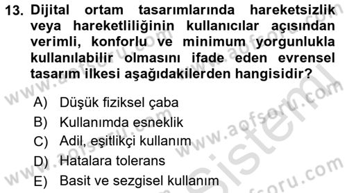 Engellilik Ve Erişilebilir Tasarım Dersi Ara Sınavı Deneme Sınav Soruları 13. Soru