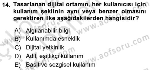 Engellilik Ve Erişilebilir Tasarım Dersi Ara Sınavı Deneme Sınav Soruları 14. Soru