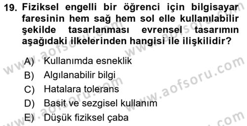 Engellilik Ve Erişilebilir Tasarım Dersi Ara Sınavı Deneme Sınav Soruları 19. Soru