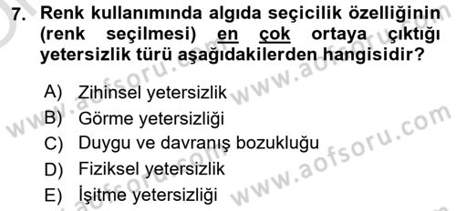 Engellilik Ve Erişilebilir Tasarım Dersi 2023 - 2024 Yılı Yaz Okulu Sınav Soruları 7. Soru