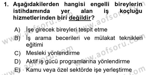 Engellilik Ve Erişilebilir Tasarım Dersi Ara Sınavı Deneme Sınav Soruları 1. Soru