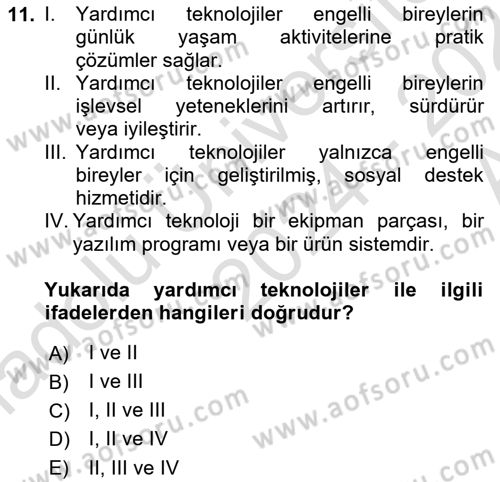 Engellilik Ve Erişilebilir Tasarım Dersi Ara Sınavı Deneme Sınav Soruları 11. Soru
