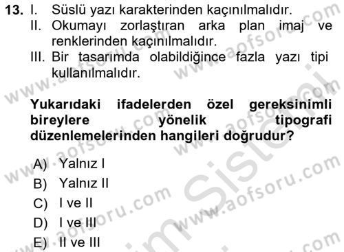 Engellilik Ve Erişilebilir Tasarım Dersi Ara Sınavı Deneme Sınav Soruları 13. Soru