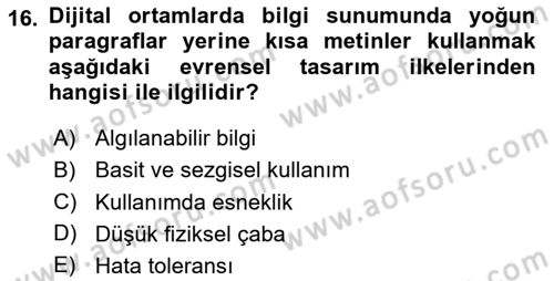 Engellilik Ve Erişilebilir Tasarım Dersi Ara Sınavı Deneme Sınav Soruları 16. Soru