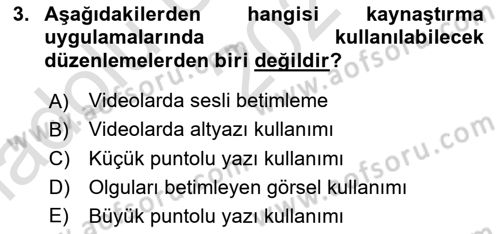 Engellilik Ve Erişilebilir Tasarım Dersi Ara Sınavı Deneme Sınav Soruları 3. Soru