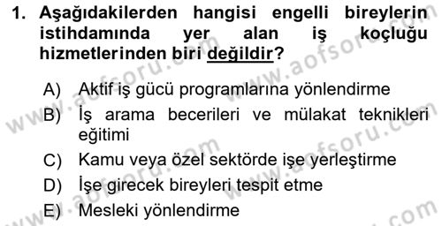 Engellilik Ve Erişilebilir Tasarım Dersi 2024 - 2025 Yılı Yaz Okulu Sınav Soruları 1. Soru