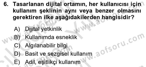 Engellilik Ve Erişilebilir Tasarım Dersi 2024 - 2025 Yılı Yaz Okulu Sınav Soruları 6. Soru