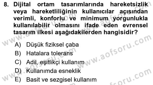 Engellilik Ve Erişilebilir Tasarım Dersi 2024 - 2025 Yılı Yaz Okulu Sınav Soruları 8. Soru