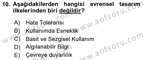 Engellilik Ve Erişilebilir Tasarım Dersi 2025 - 2026 Yılı (Vize) Ara Sınav Soruları 10. Soru