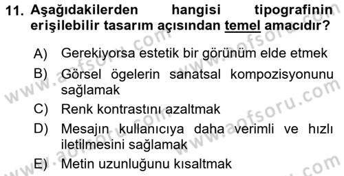 Engellilik Ve Erişilebilir Tasarım Dersi 2025 - 2026 Yılı (Vize) Ara Sınav Soruları 11. Soru