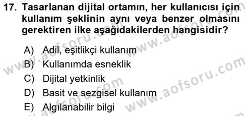 Engellilik Ve Erişilebilir Tasarım Dersi 2025 - 2026 Yılı (Vize) Ara Sınav Soruları 17. Soru