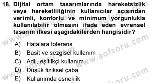 Engellilik Ve Erişilebilir Tasarım Dersi 2025 - 2026 Yılı (Vize) Ara Sınav Soruları 18. Soru