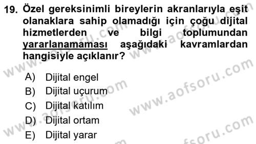 Engellilik Ve Erişilebilir Tasarım Dersi 2025 - 2026 Yılı (Vize) Ara Sınav Soruları 19. Soru