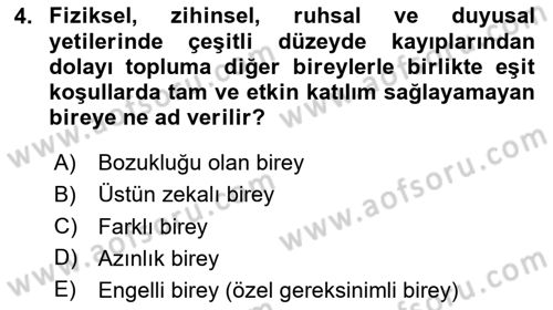 Engellilik Ve Erişilebilir Tasarım Dersi 2025 - 2026 Yılı (Vize) Ara Sınav Soruları 4. Soru