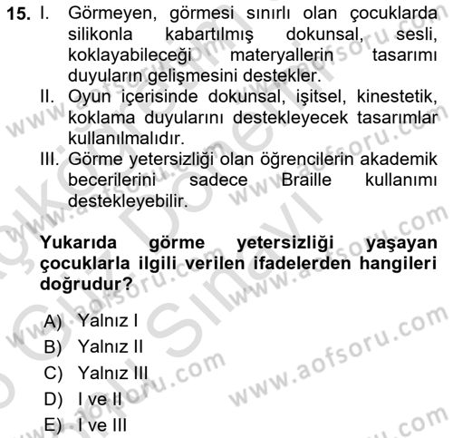 Engellilik Ve Erişilebilir Tasarım Dersi 2025 - 2026 Yılı (Final) Dönem Sonu Sınav Soruları 15. Soru