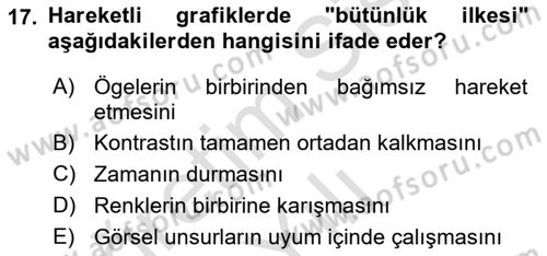 Hareketli Grafik Tasarımı Dersi 2025 - 2026 Yılı (Vize) Ara Sınav Soruları 17. Soru