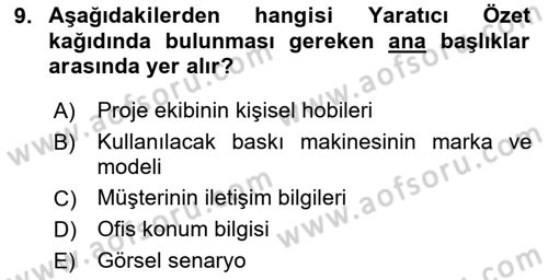 Hareketli Grafik Tasarımı Dersi 2025 - 2026 Yılı (Final) Dönem Sonu Sınav Soruları 9. Soru