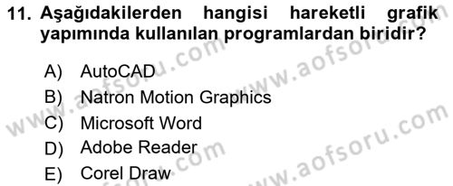 Hareketli Grafik Tasarımı Dersi 2025 - 2026 Yılı Yaz Okulu Sınav Soruları 11. Soru