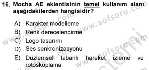 Hareketli Grafik Tasarımı Dersi 2025 - 2026 Yılı Yaz Okulu Sınav Soruları 16. Soru