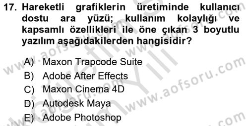 Hareketli Grafik Tasarımı Dersi 2025 - 2026 Yılı Yaz Okulu Sınav Soruları 17. Soru
