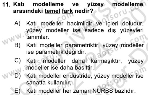 3B Tasarım ve Modelleme Dersi 2024 - 2025 Yılı (Vize) Ara Sınav Soruları 11. Soru